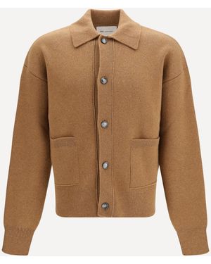 Ami Paris Wool Shirt Collar Cardigan - Natural