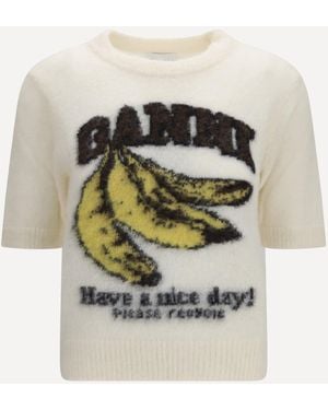 Ganni Alpaca Graphic Knit T-Shirt - White