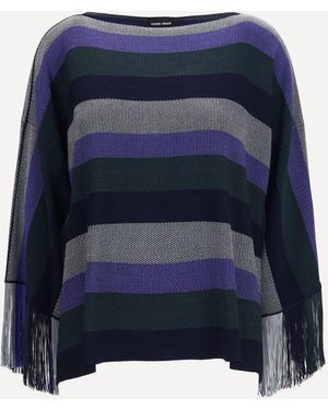 Giorgio Armani Asv Viscose Fringe Jumper - Blue