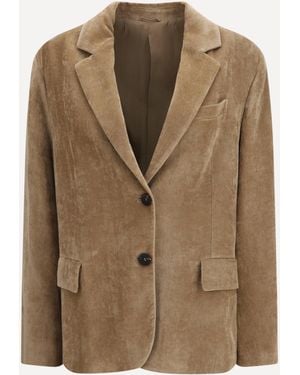 Brunello Cucinelli Fluid Corduroy Jacket With Monile - Brown
