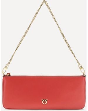 Pinko Horizontal Flat Leather Shoulder Bag - Red