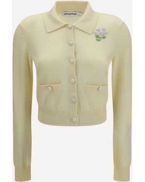 Self-Portrait Floral Embroidered Knit Cardigan - White