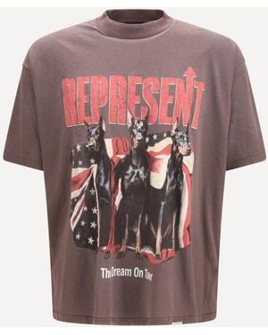 Represent Printed Cotton T-Shirt Nero - Pink