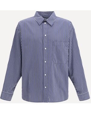 Balenciaga Embroidered Poplin Oversized Shirt - Blue