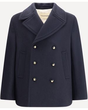 Valentino Double-Breasted Coat - Blue