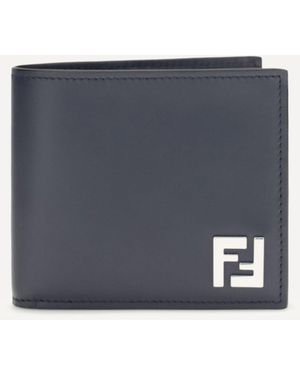 Fendi Ff Leather And Canvas Bifold Wallet - Blue