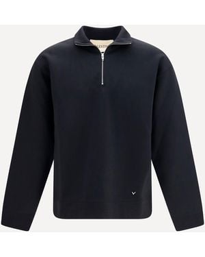 Valentino Half-Zip High-Neck Jersey Sweatshirt - Blue