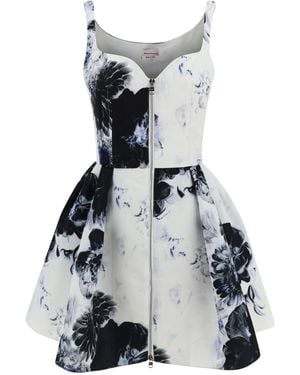 Alexander McQueen Printed Flared Short Dress - White