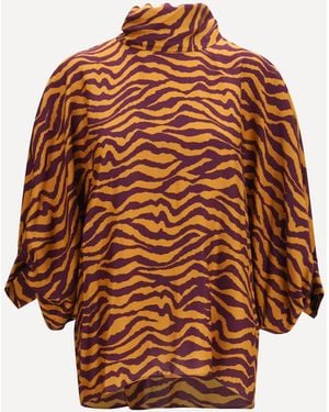 Kristina Ti Viscose And Silk Blouse With High Collar - Brown