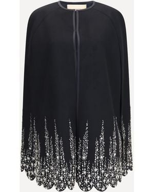 Valentino Compact Drap Cape With Degradé Rhinestone Embroidery - Blue