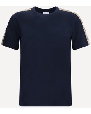 Burberry Short-Sleeved T-Shirt With A Single Check Stripe On Both Shoulders - Blue