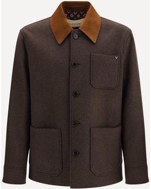 Valentino Wool Jacket With Suede Collar - Brown
