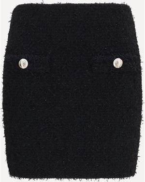 Balmain Tweed Mini Skirt With Logo Buttons - Black