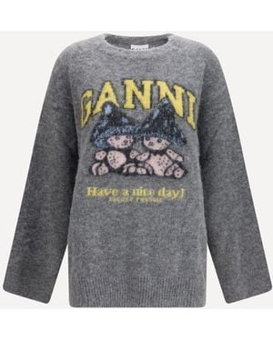 Ganni Mushroom Teddy Alpaca-Blend Sweater - Gray