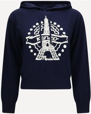KENZO Eiffel Tower Design Wool Hoodie - Blue