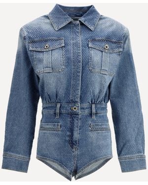 Self-Portrait Rhinestone Denim Playsuit - Blue