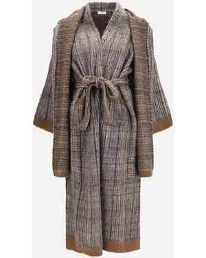 Brunello Cucinelli Prince Of Wales Double-Knit Mohair And Wool Coat With Scarf - Gray