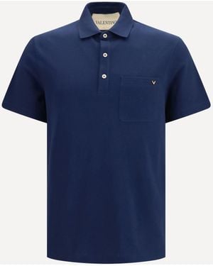 Valentino Cotton Piqué Polo With Vlogo - Blue