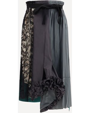 Prada Patchwork Midi Skirt With Panel Construction - Black