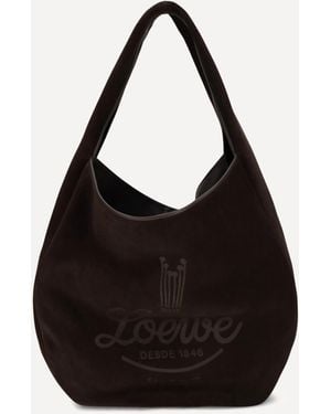 Loewe Roomy Suede Calfskin Hobo Shoulder Bag - Black