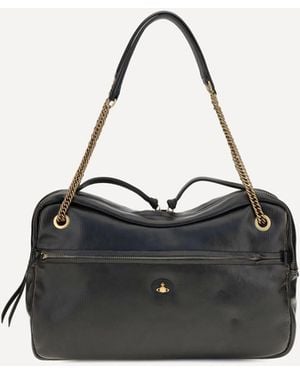 Vivienne Westwood Large Dolce Textured Leather Shoulder Bag - Black