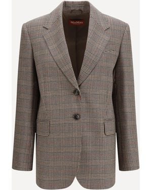 Max Mara Checked Pattern Wool Blazer - Brown