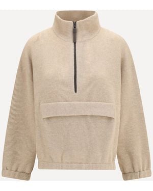 Brunello Cucinelli Cashmere Half-Zip Sweater - Natural