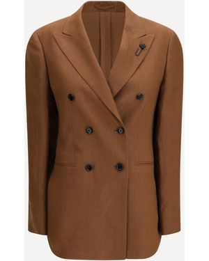 Lardini Double-Breasted Linen Blazer - Brown