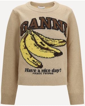 Ganni Wool Graphic Sweater - Metallic