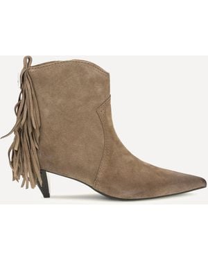 Pinko Suede Leather Didi Ankle Boots With Fringes - White