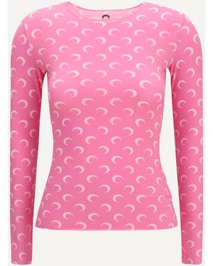 Marine Serre Long-Sleeve Top With Iconic All-Over Contrasting Moon Logo Print - Pink