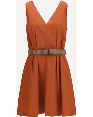 Brunello Cucinelli Pleated Dress With Rope Belt - Orange