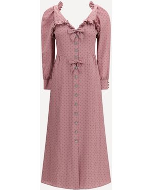 Alessandra Rich Polka Dot Midi Dress With Ruffles - Pink