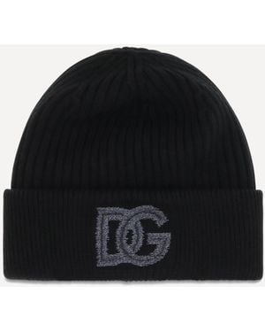 Dolce & Gabbana Logo English Rib Knit Beanie - Black