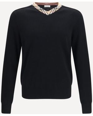 Burberry Check Trim Wool Jumper - Blue