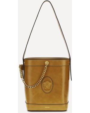 Versace Small Leather Pivot Bucket Bag - White