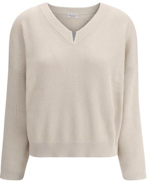 Brunello Cucinelli V-neck Jumper - White