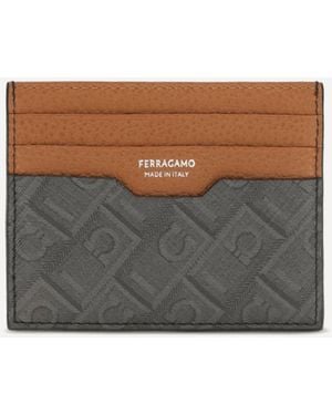 Ferragamo Monogram Leather Cardholder - Grey