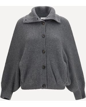 Brunello Cucinelli High Neck Cashmere Cardigan - Gray