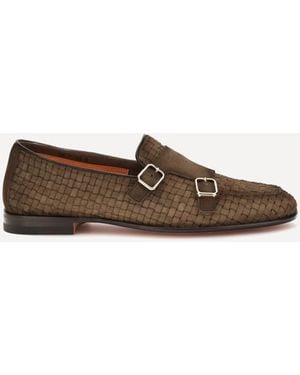 Santoni Woven Leather Loafers - Brown