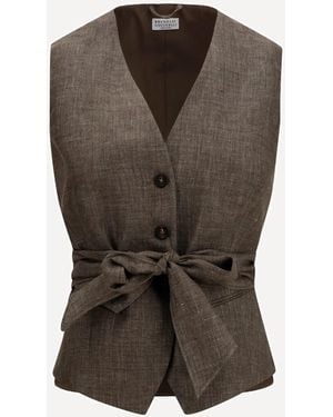 Brunello Cucinelli Belted Linen Vest - Brown