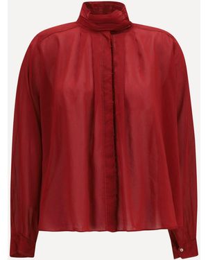 forte_forte Forte_Forte Pleated High-Neck Blouse - Red