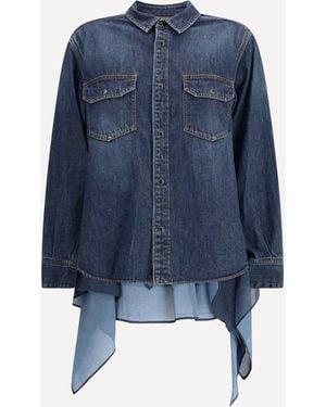Sacai Denim And Satin Shirt - Blue