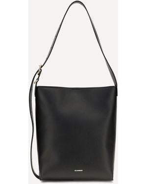 Jil Sander Cannolo Leather Shoulder Bag - Black