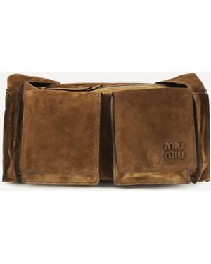 Miu Miu Utilitaire Suede Shoulder Bag - Brown
