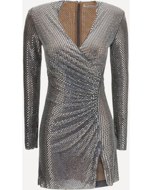 Self-Portrait Jewel-Detail Wrap Dress - Grey
