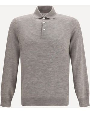 Brunello Cucinelli Virgin Wool Polo Jumper - Grey