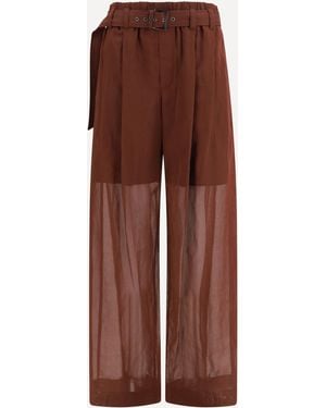Brunello Cucinelli Cotton Loose Trousers With Monili - Brown