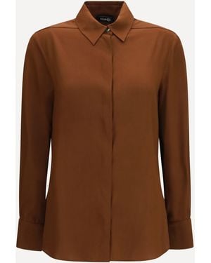 Ella Silk Shirt With Back Gathering - Brown