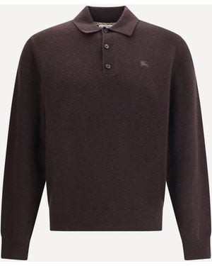 Burberry Cashmere Long-Sleeved Polo Sweater - Blue